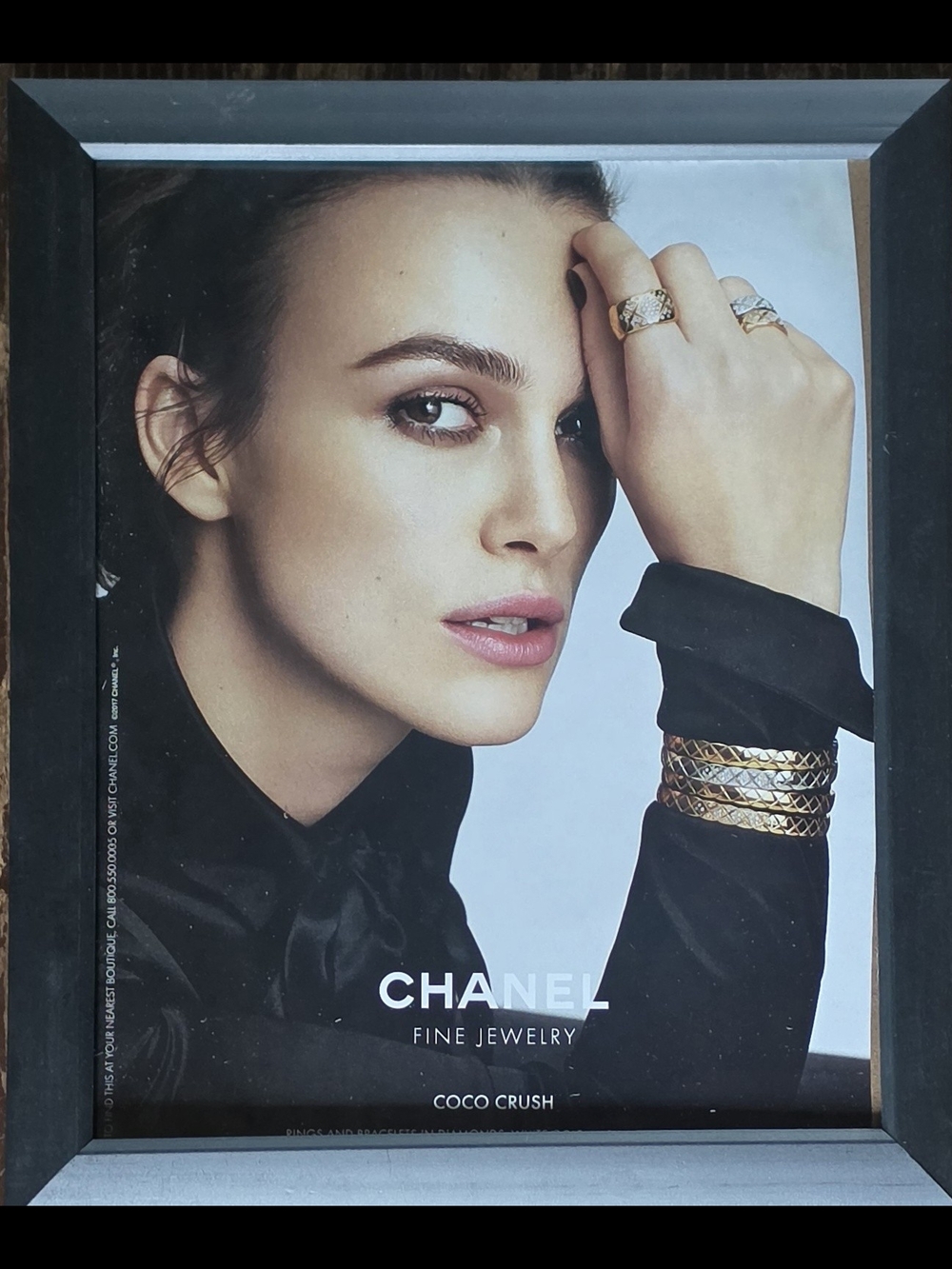 Framed CHANEL and Keira Knightley Gold & Black Coco Crush Jewelry Print 8"×10"